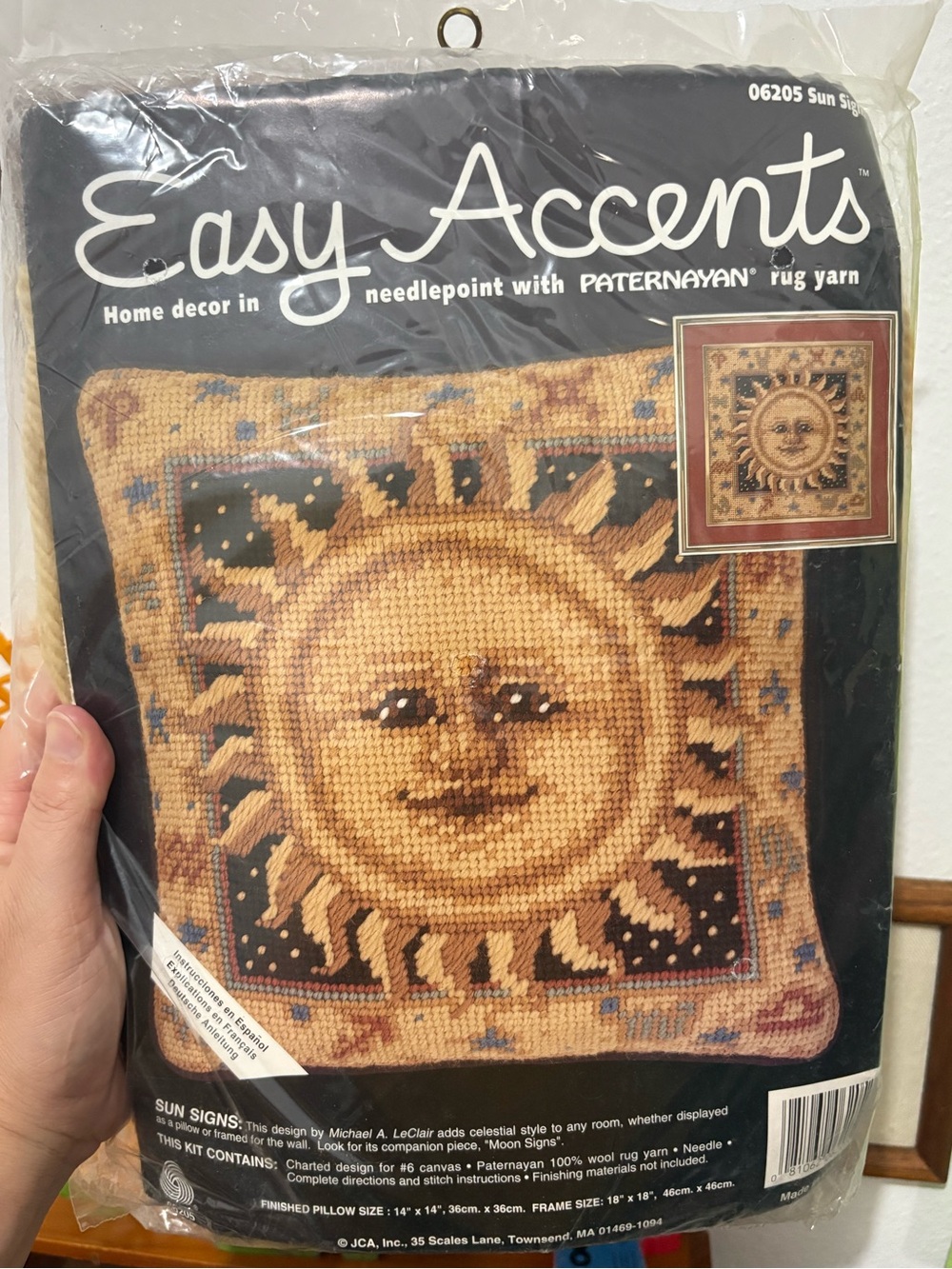 Vintage Sun Face Celestial Sealed Needlepoint Kit Gold and Brown